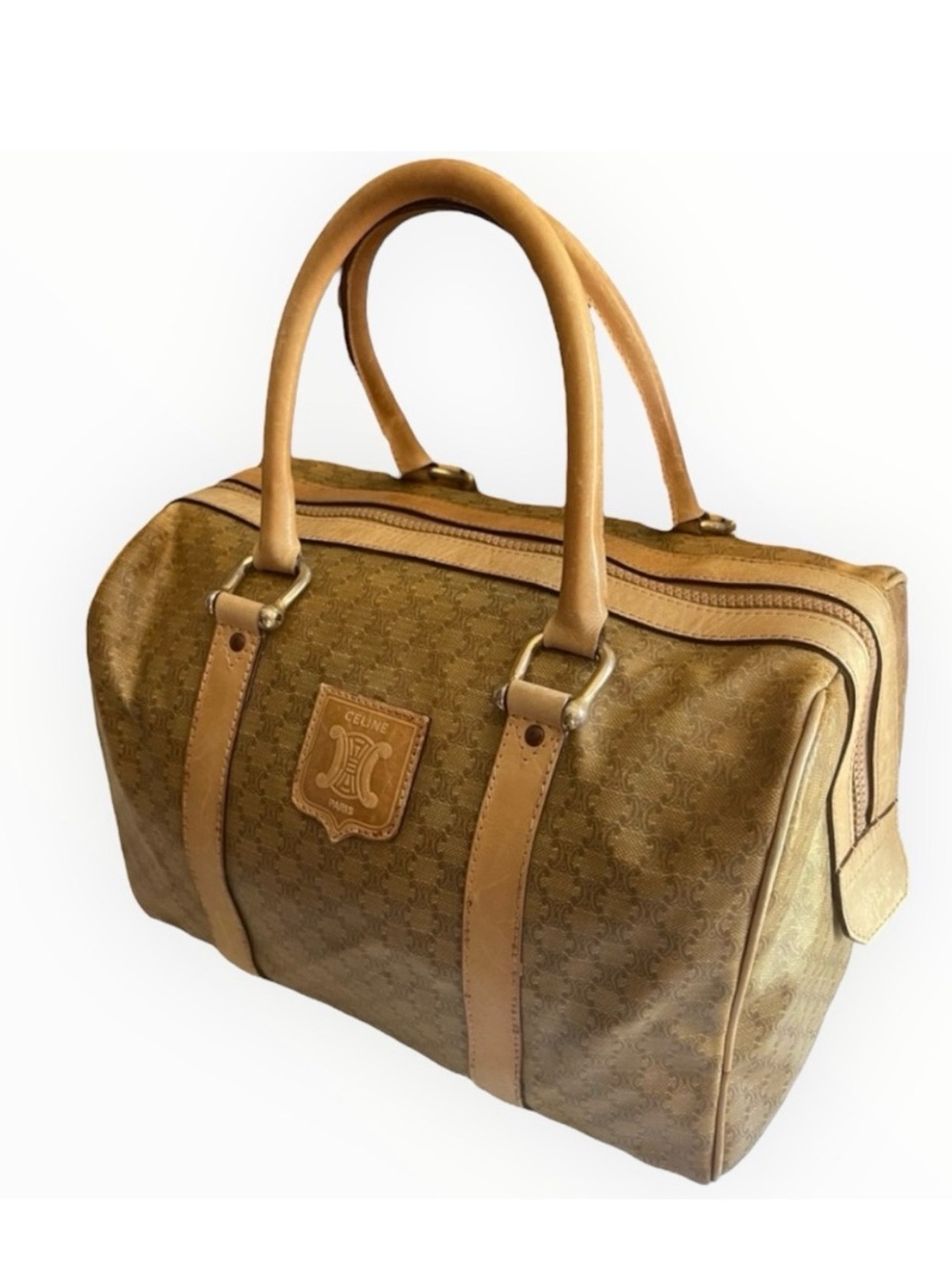 Celine Vintage Macadam canvas with Tan Leather trim Boston /Logo-